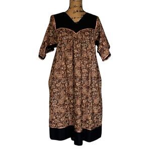 Vintage Krist Gudnason Black Brown Paisley Cotton MuuMuu Midi Dress Women's M
